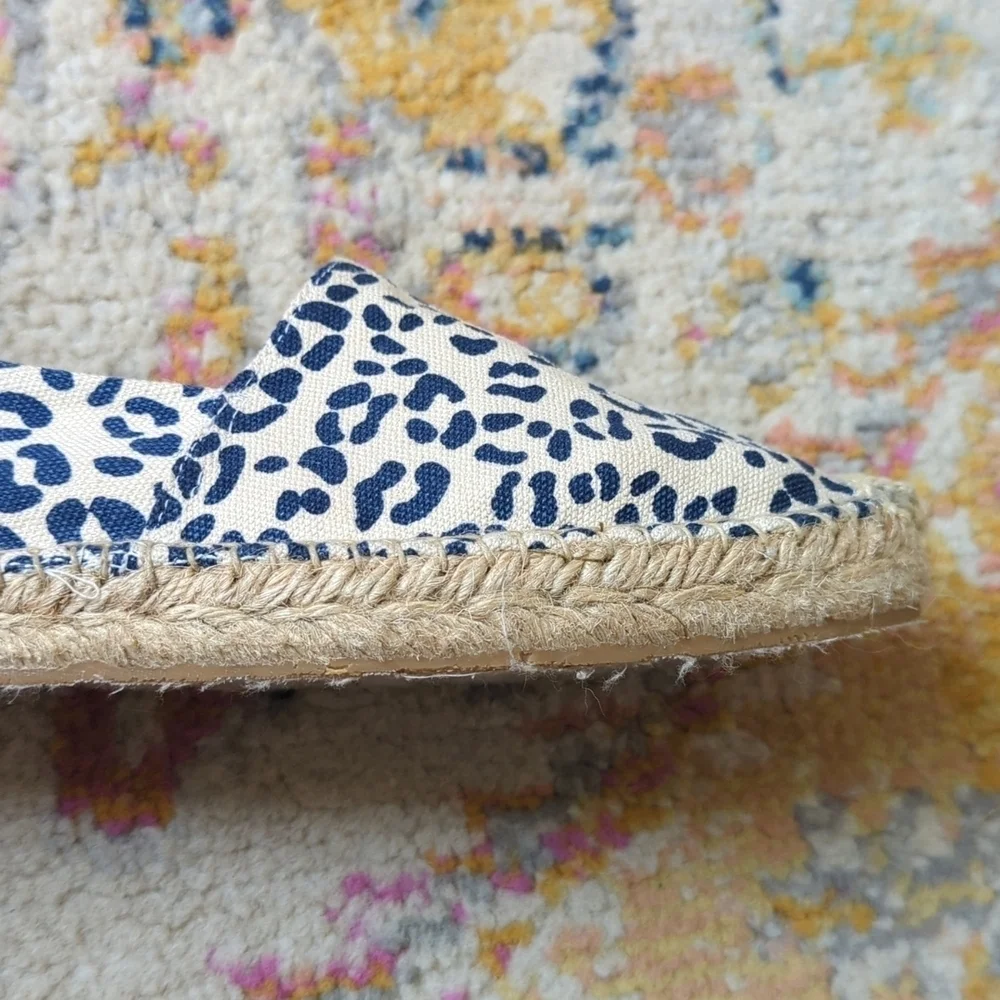 Sam Edelman Verona Leopard Print Canvas Slip On Espadrille Flats Cream Navy 8.5